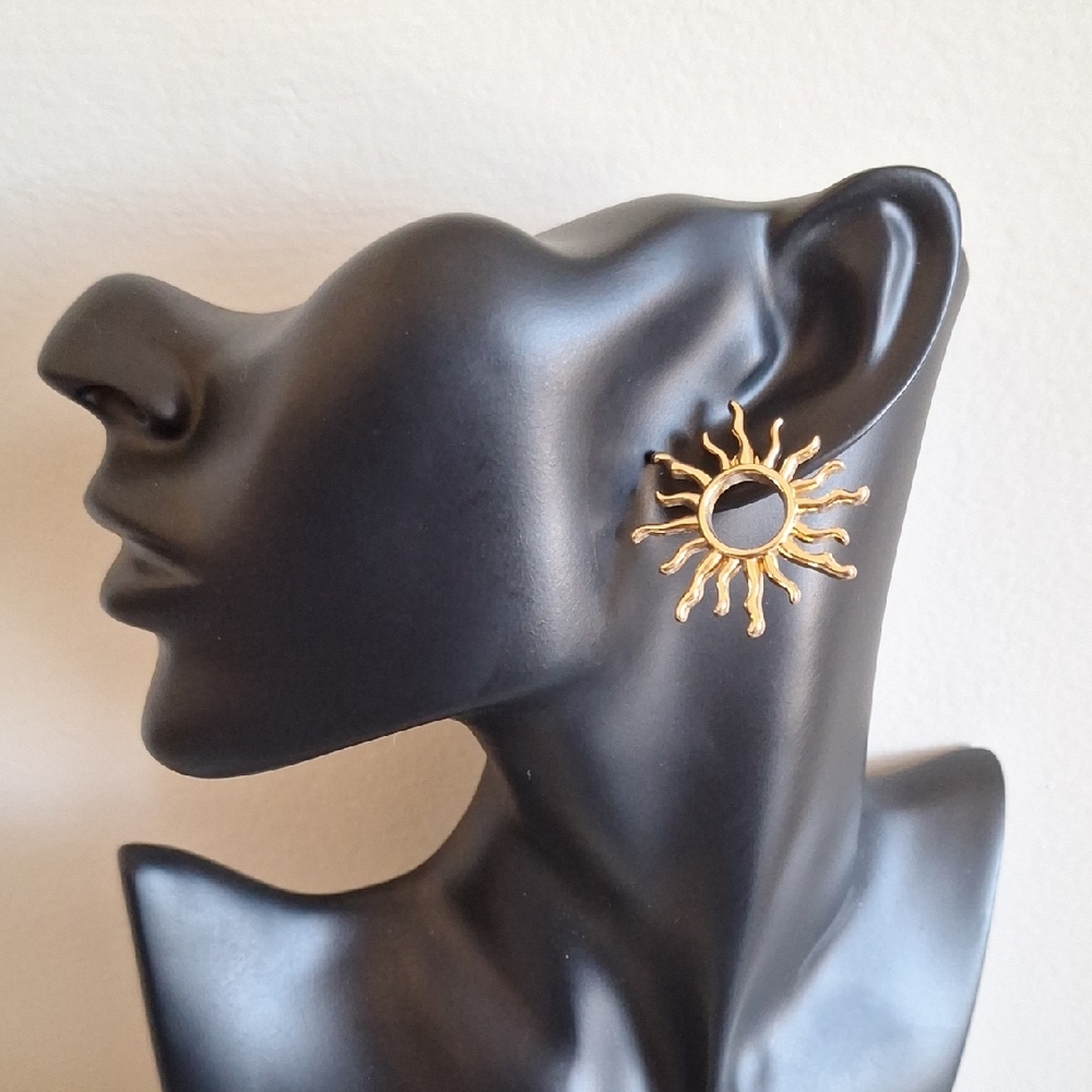 Gold Sunburst Stud Earrings Celestial Boho Statement Sun Jewelry